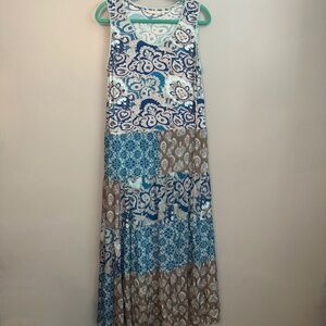 EUC Soft Surroundings Sleeveless Tiered Patchwork Paisley Maxi Dress Size Large